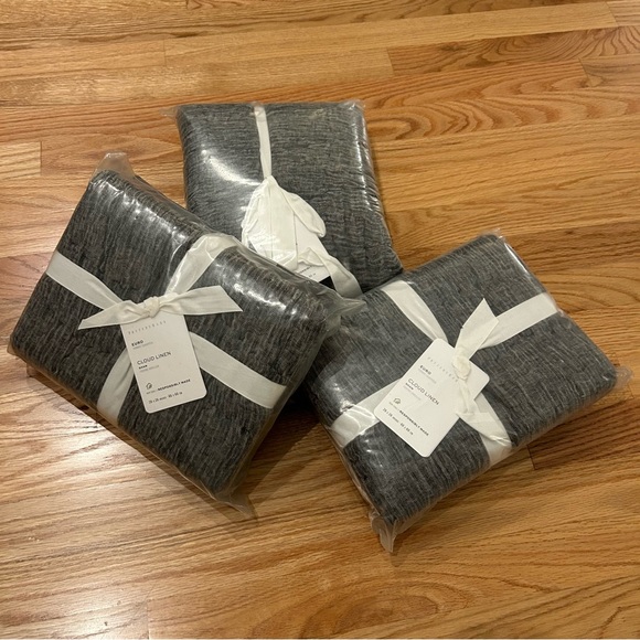 POTTERY BARN Quilted Cloud Linen Euro Charcoal Shams New!! 26”x26” set of 3 - Picture 2 of 9